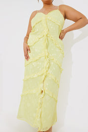 Strappy Floral Jacquard Ruffle Maxi Dress