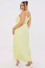 Strappy Floral Jacquard Ruffle Maxi Dress