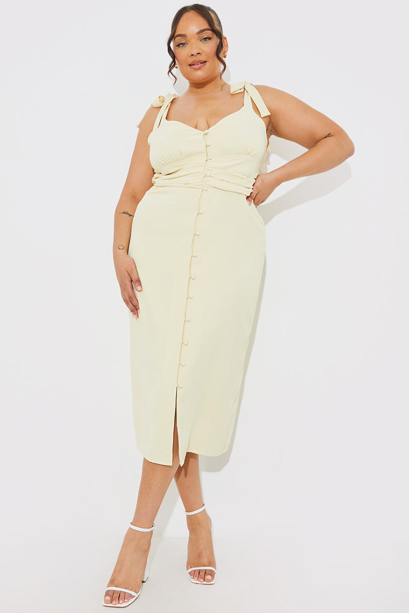 Tie Strap Ruched Under Bust Midi Dress