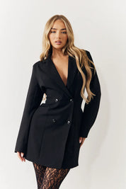 In The Style Black Bow Back Detail Mini Blazer Dress