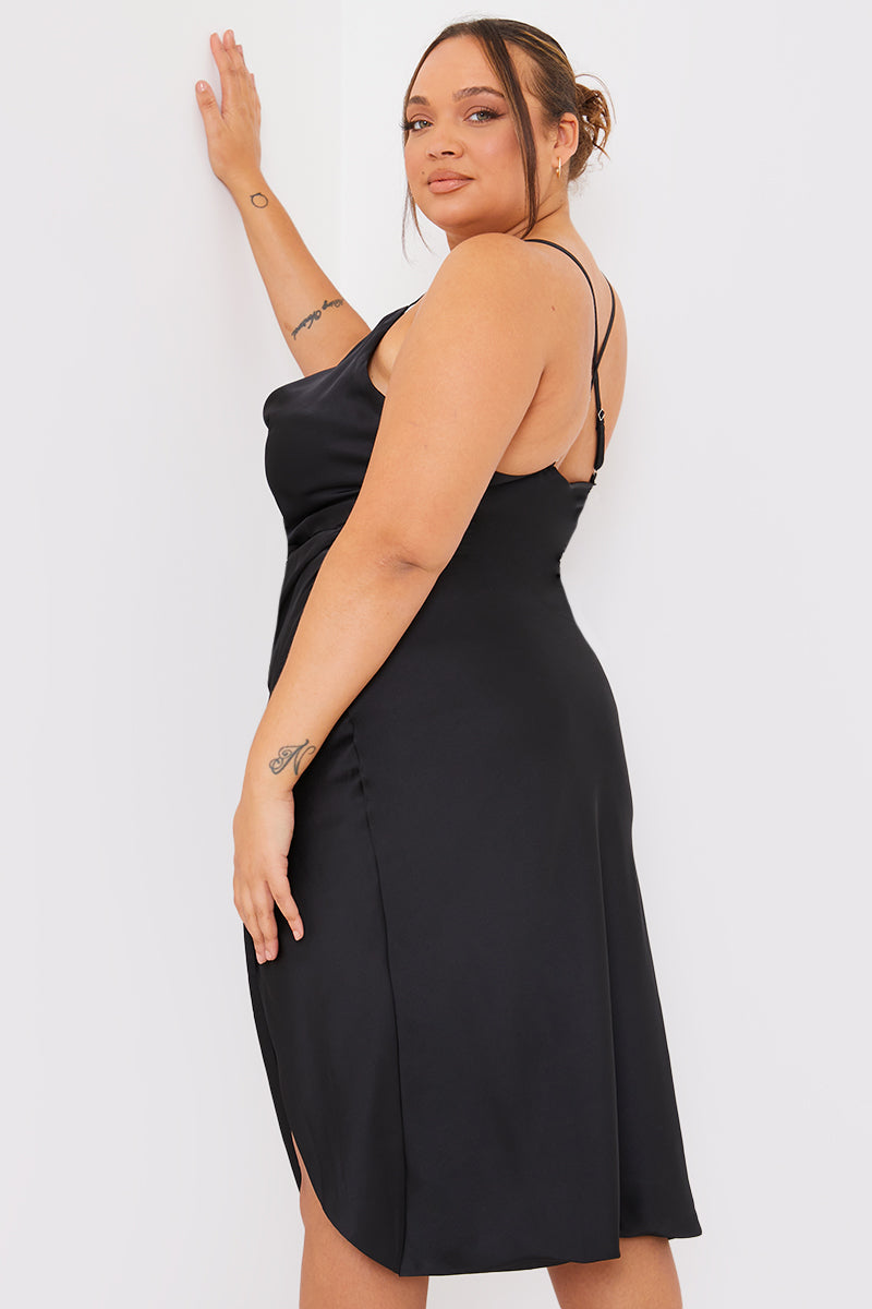 Satin Cowl Neck Midi Dress With Split