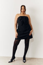 Black Bandeau Bow Front Split Hem Mini Dress