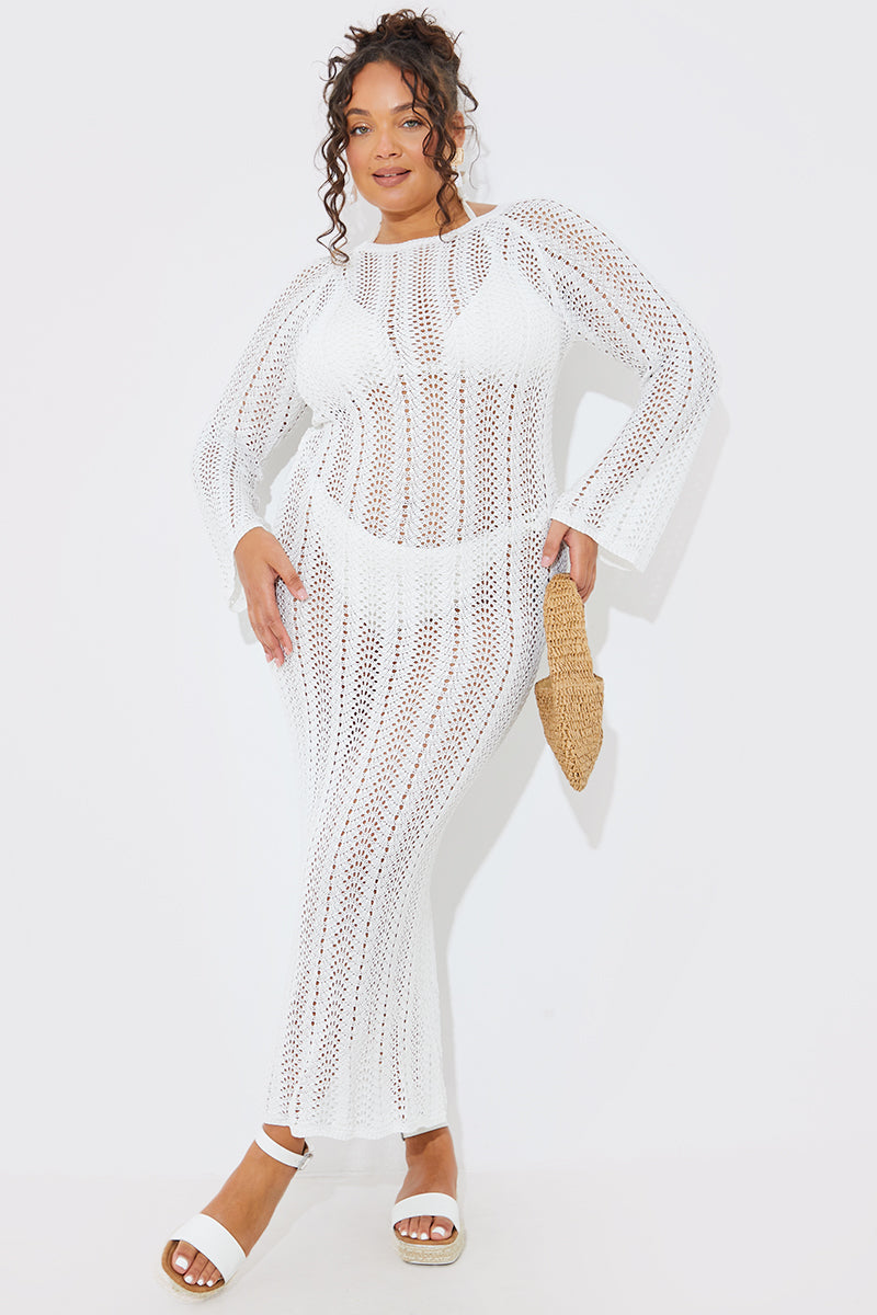 Crochet Flare Sleeve Midaxi Dress