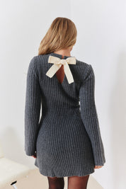 Bow Back Detail Knit Skater Mini Dress