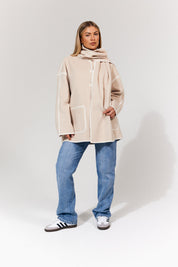 Scarf Detail Contrast Stitching Wool Blend Coat