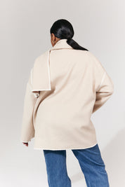 Scarf Detail Contrast Stitching Wool Blend Coat