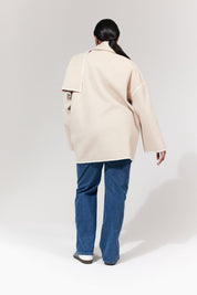 Scarf Detail Contrast Stitching Wool Blend Coat