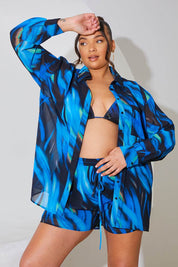 Abstract Print Chiffon Co-Ord Beach Shirt