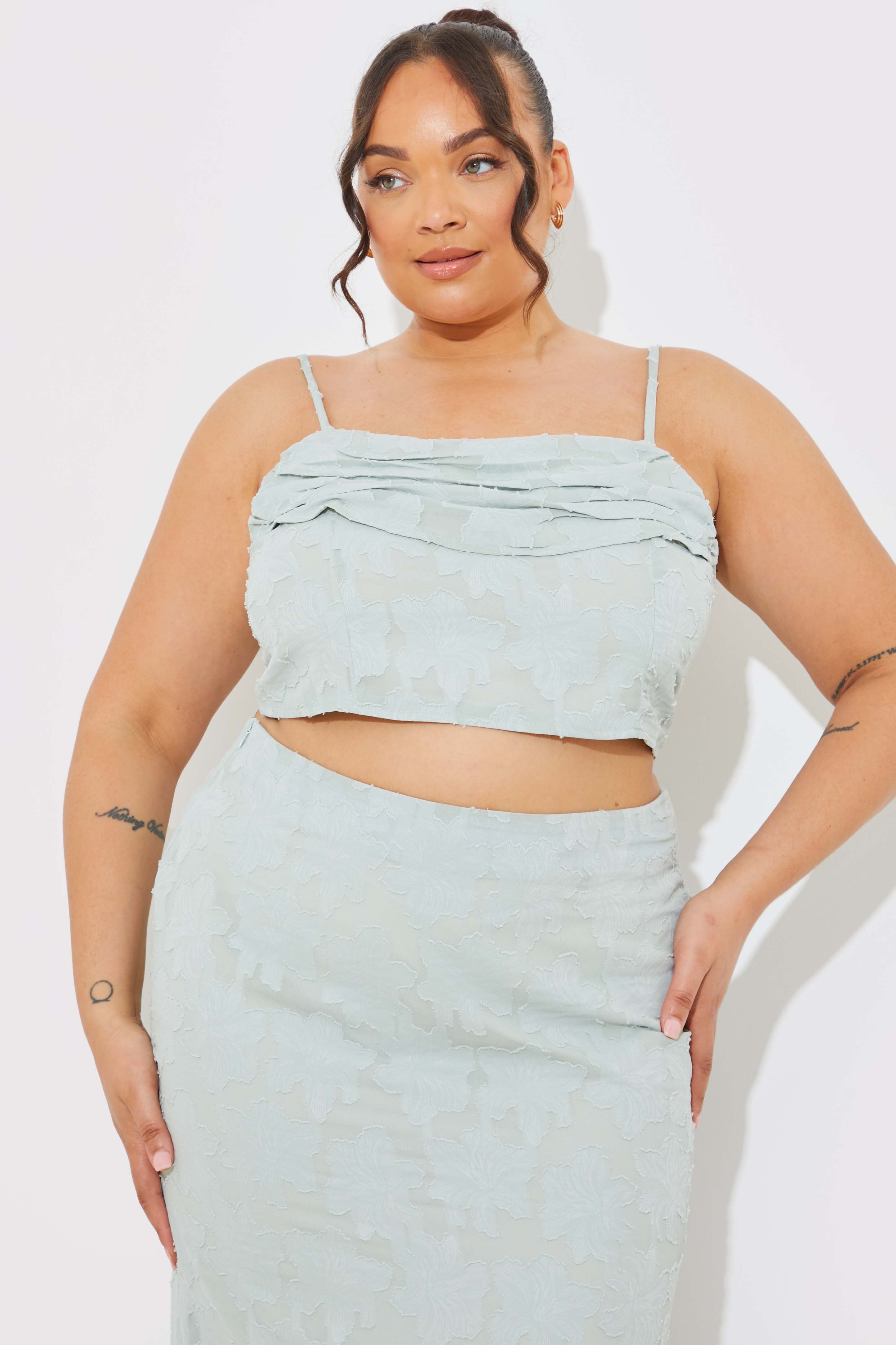 Jacquard Draped Cami Co-Ord Crop Top