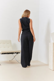 Tailored Pinstripe Round Neck Button Through Co-ord Waistcoat