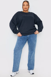 Embroidered Distressed Oversized Sweatshirt