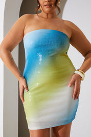 Ombre Sequin Bandeau Mini Dress
