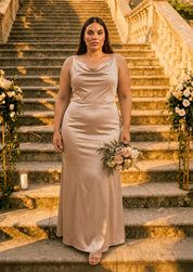 Plus Size Cowl Neck Bridal Dress in Champagne