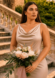 Plus Size Cowl Neck Bridal Dress in Champagne
