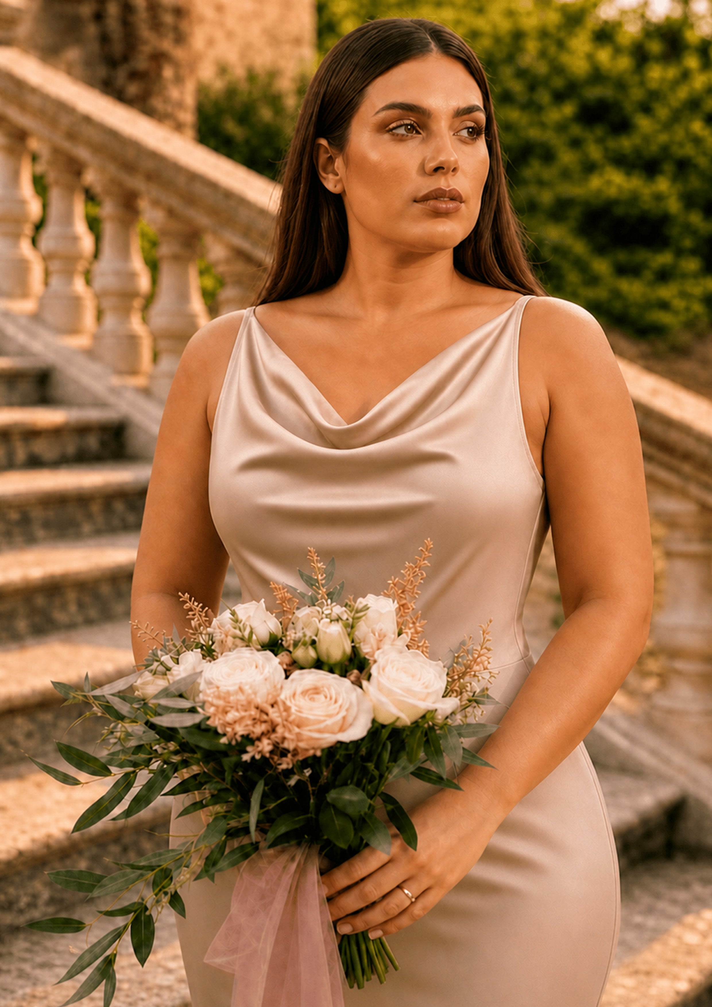Plus Size Cowl Neck Bridal Dress in Champagne