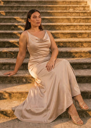 Plus Size Cowl Neck Bridal Dress in Champagne