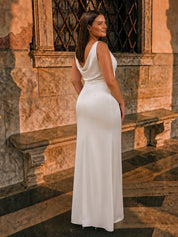 Plus Size Cowl Neck Bridal Dress in White