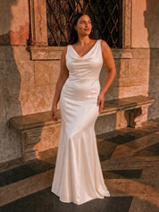 Plus Size Cowl Neck Bridal Dress in White