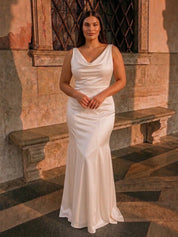 Plus Size Cowl Neck Bridal Dress in White