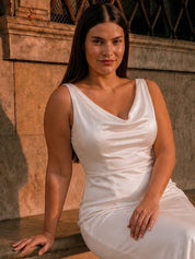 Plus Size Cowl Neck Bridal Dress in White
