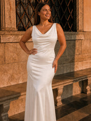 Plus Size Cowl Neck Bridal Dress in White