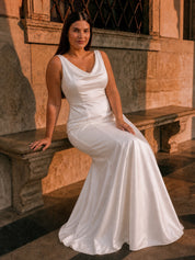 Plus Size Cowl Neck Bridal Dress in White