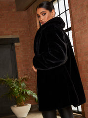 Plush Faux Fur Coat in Black