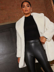 Plush Faux Fur Coat in Cream