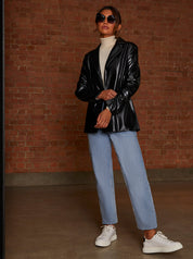 Faux Leather Blazer in Black