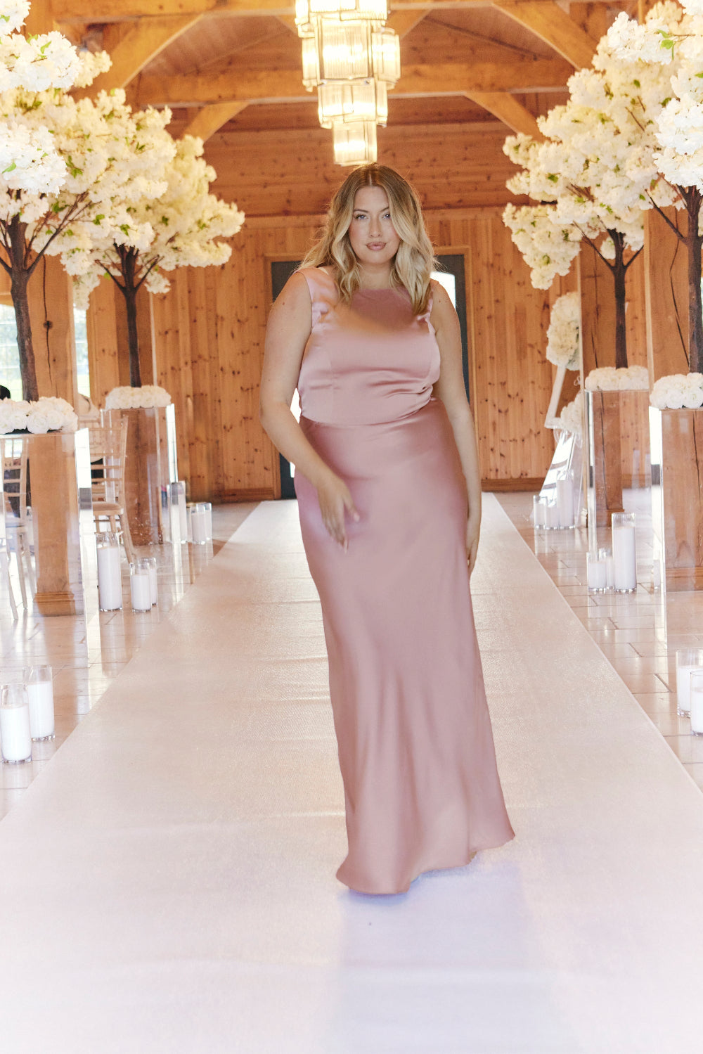 knee length dresses for ladies Lady Black Tie - Lina Satin Cowl Neck Maxi Dress with Draped Back main image 1