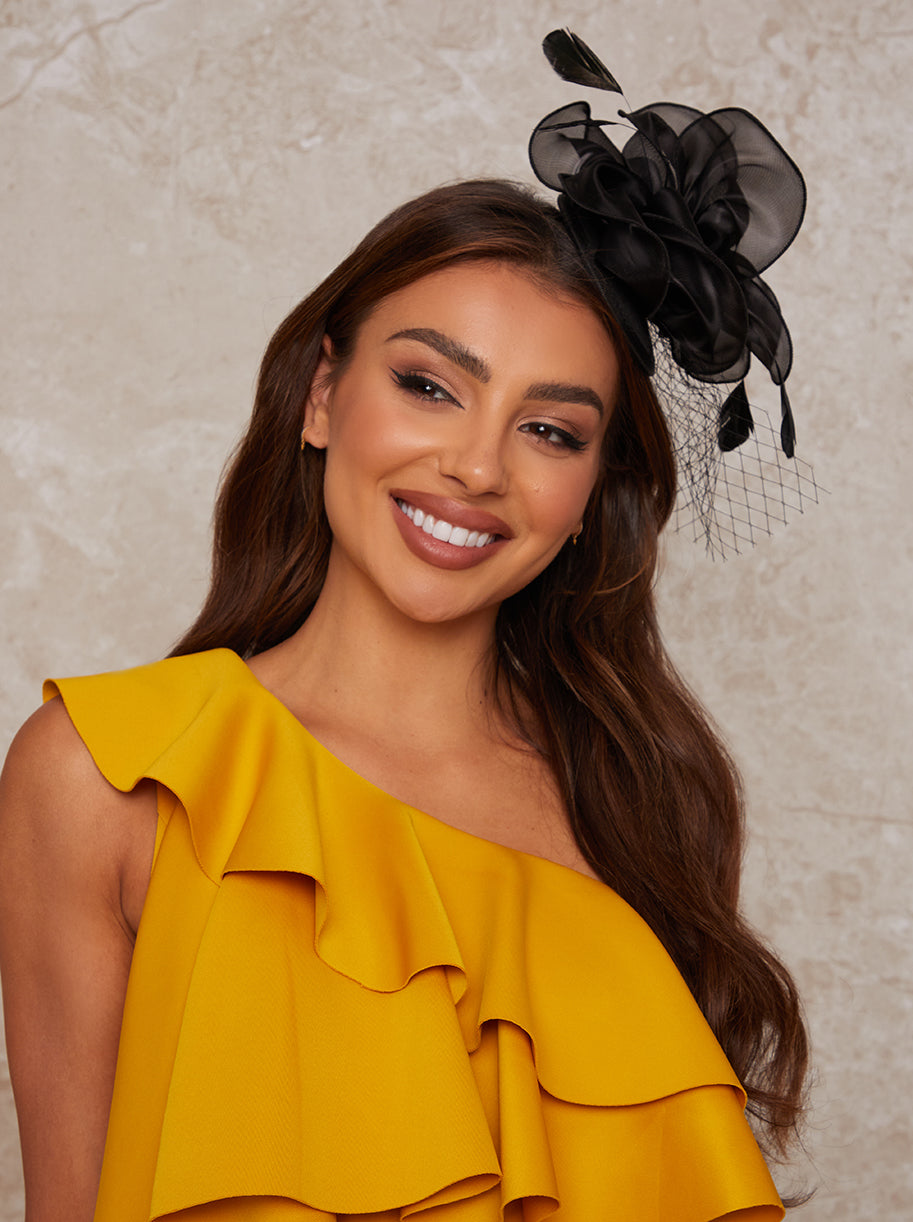 Feather Detail Fascinator in Black
