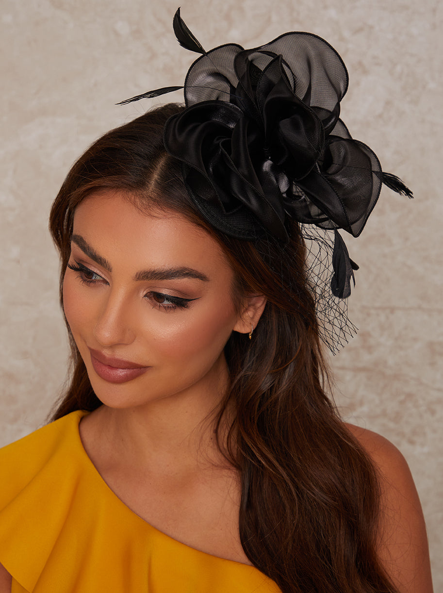 Feather Detail Fascinator in Black