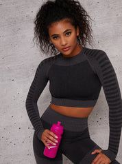 Long Sleeved Cropped Sports Top in Black