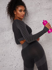 Long Sleeved Cropped Sports Top in Black