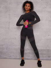 Long Sleeved Cropped Sports Top in Black