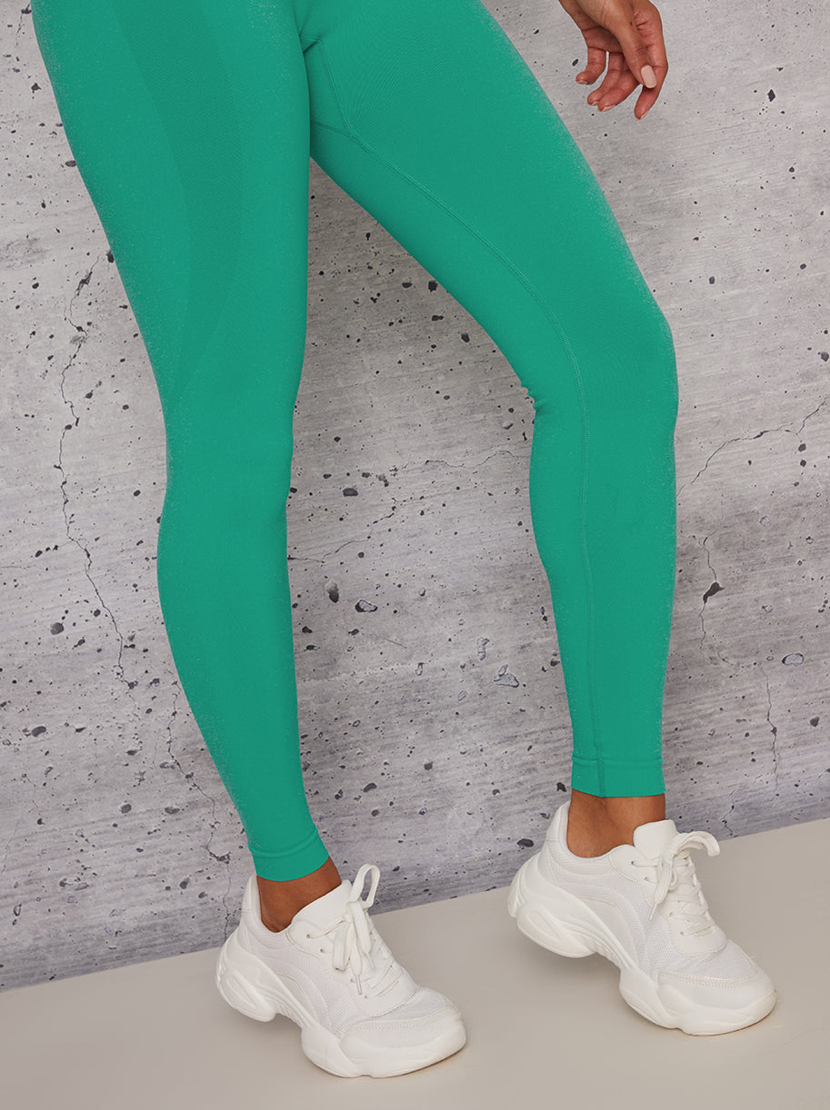 Sports Leggings with Body Contouring Design in Green