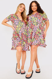 Recycled Floral Frill Mini Dress