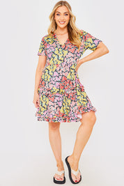 Recycled Floral Frill Mini Dress