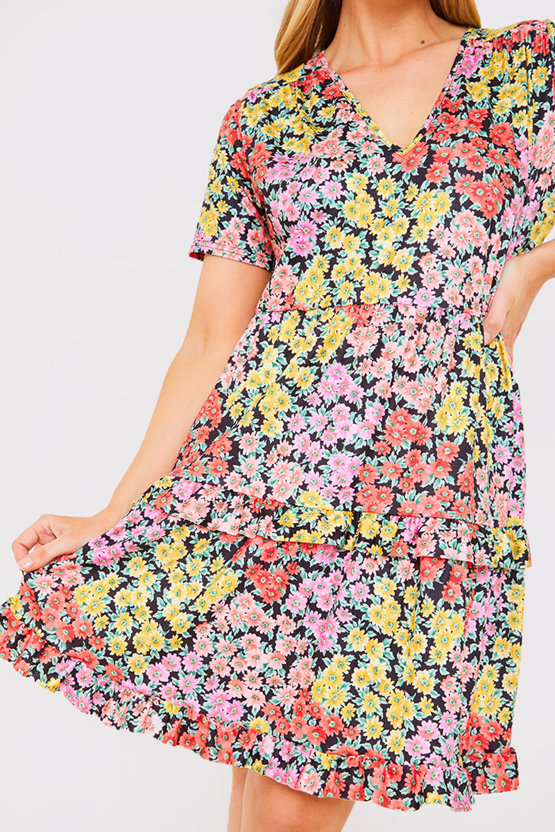Recycled Floral Frill Mini Dress