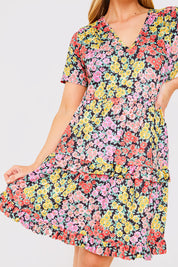 Recycled Floral Frill Mini Dress