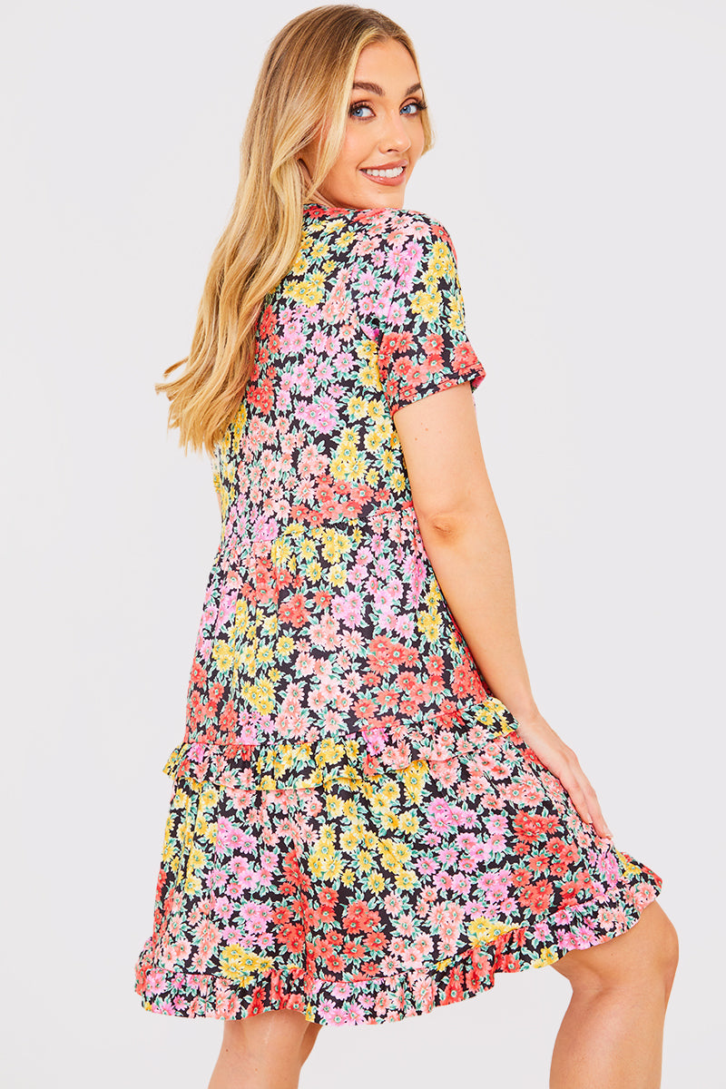 Recycled Floral Frill Mini Dress