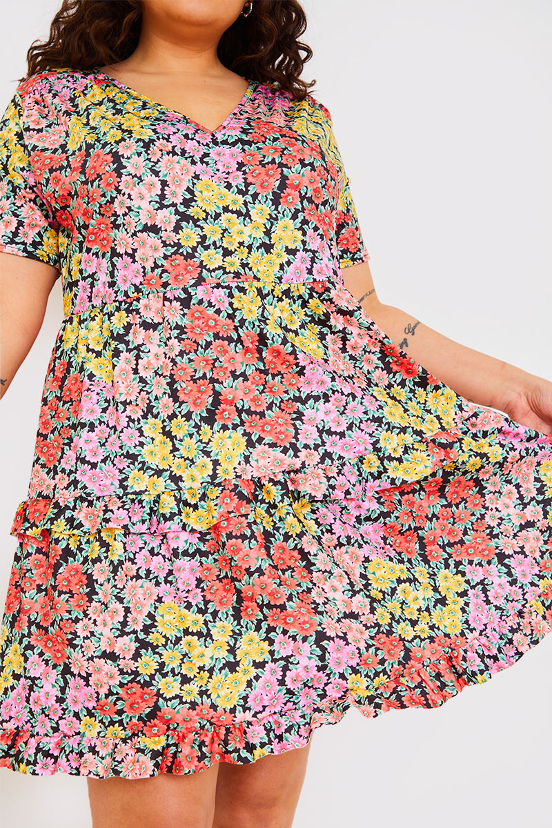 Recycled Floral Frill Mini Dress