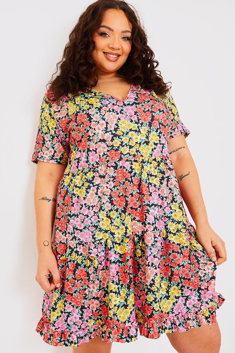 Recycled Floral Frill Mini Dress