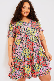 Recycled Floral Frill Mini Dress