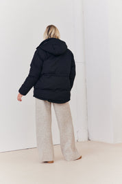 Hooded Drawstring Waist Puffer Coat