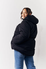 Hooded Drawstring Waist Puffer Coat