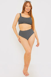 Control Crinkle Stripe High Waisted Bikini Bottom