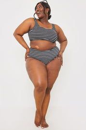 Control Crinkle Stripe High Waisted Bikini Bottom