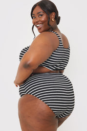 Control Crinkle Stripe High Waisted Bikini Bottom