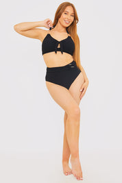 Textured Gold Bar Detail Halter Neck Bikini Top